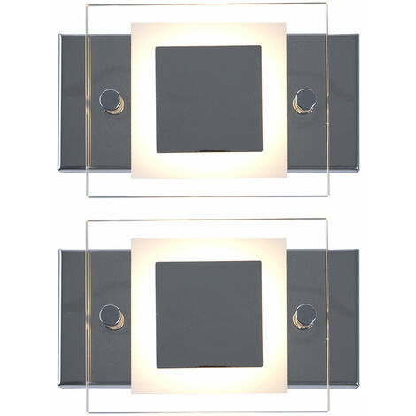 Applique da parete per bagno lampada da parete per bagno lampada da parete corridoio vetro cromato, IP44, 1x LED 4,5W 400Lm bianco caldo, LxPxA 15x10x5 cm, set di 2