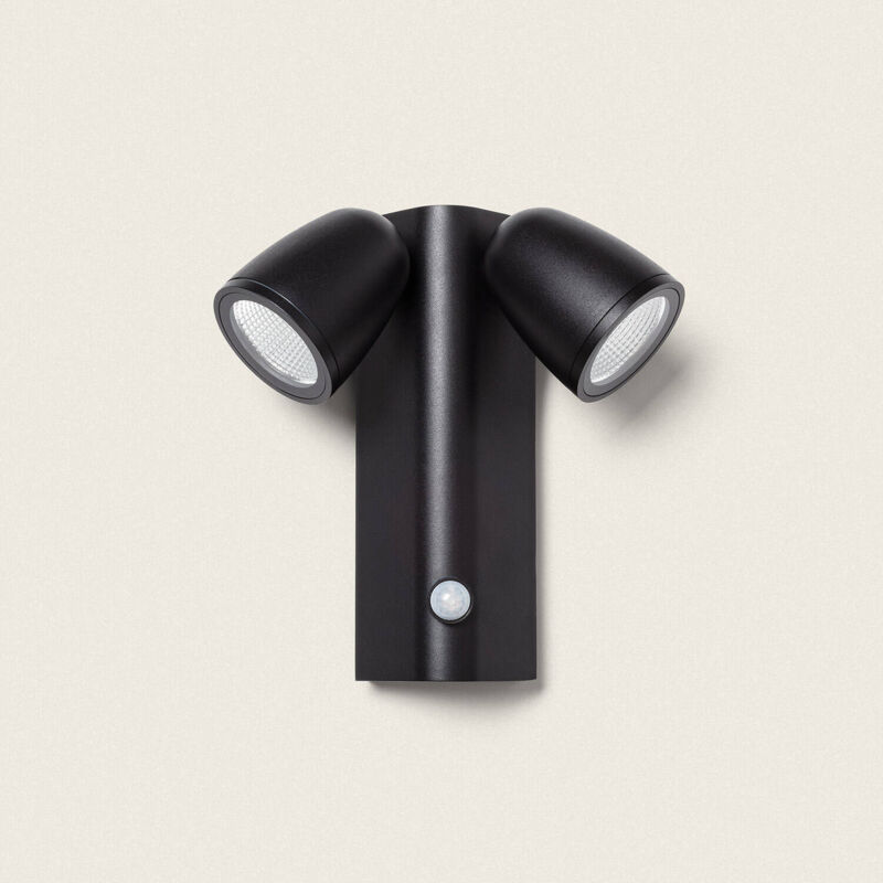 Image of Applique da Parete per Esterni led 12W Alluminio con Sensore di Movimento pir Abel Due Faretti Nero