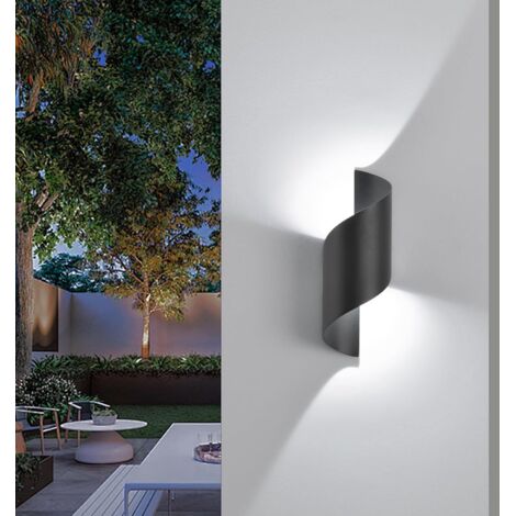 Applique da parete per interni/esterni, 10W 6000K bianco freddo, moderna applique con illuminazione verso l'alto/verso il basso, impermeabile IP65, applique a spirale in alluminio per bar, corridoi, i