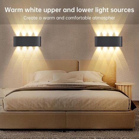 Applique da parete per interni/esterni - 22x8x5cm Up Down Light, Applique da parete in metallo a LED da 8 W, Bianco caldo 3000K, Lampada da parete per esterni impermeabile IP65 nera per soggiorno, cor