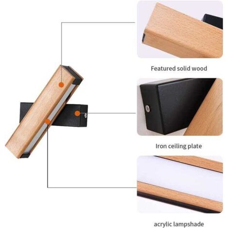 Applique da parete per soggiorno e ingresso, applique a LED, 4W 400LM, applique da parete per interni in legno girevole a 360°, bianco caldo 3000K