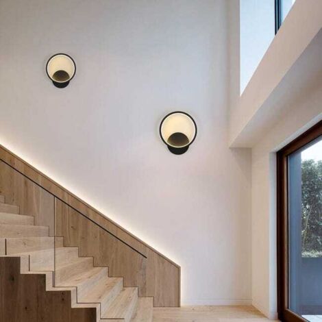 Applique da parete rotonda a LED per interni, acrilico bianco caldo, 12 W, 3000 K, applique da parete per scale interne, applique nera