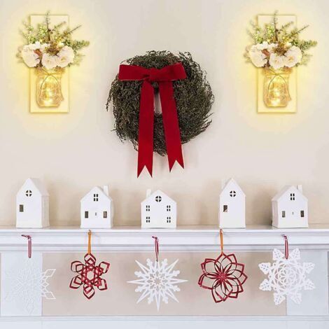 Applique da parete rustiche grigie a forma di barattolo Mason per la decorazione d'interni, barattoli Mason decorativi ed eleganti con striscia LED, ortensie di seta, ganci in ferro per l'arredamento 