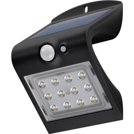 Applique da parete solare a LED con sensore di movimento, 1,5 W, nero, soluzione di illuminazione bianca neutra per ingressi di case, carport e scale.