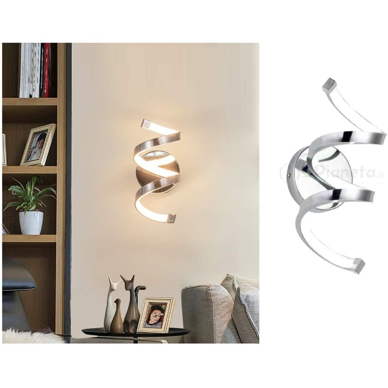 Image of Applique da parete spirale ed 15W design moderno argento lampada muro camera luce naturale bianco Naturale