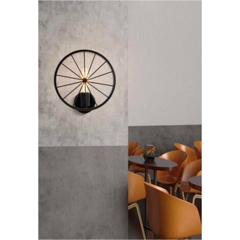 Applique Da Parete Stile Vintage A Forma Ruota Di Bicicletta Nero Attacco E27