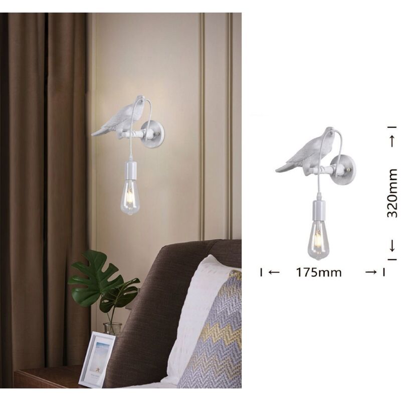 Image of Applique da parete uccellino luce led E27 design moderno bianco lampada decorativa animali