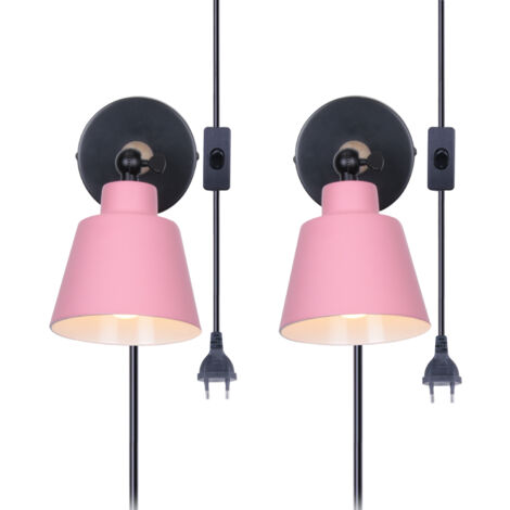 Applique da Parete Vintage Regolabile Industriale in Metallo Legno Lampada da Parete Interiore con Interruttore E27 Cavo da 1.8M - 2X Rosa Scuro