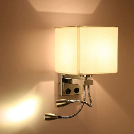 Applique de Chevet, Applique de Lecture à LED Applique Murale Moderne en Chrome Poli avec Projecteur Ajustable à col Cygne, Interrupteurs Doubles Avec Port USB Charger E27 (Deux lumières 1 PC) Deux Lu