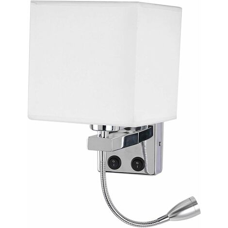 Applique de Chevet, Applique de Lecture à LED Applique Murale Moderne en Chrome Poli avec Projecteur Ajustable à col Cygne Interrupteurs Doubles Avec Port USB Charger E27 (Une Lumière 2 PC) Une Lumièr