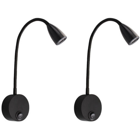 Applique de chevet, lampe de lecture LED col de cygne 3 W, lumière blanche 6 000 K (noir, deux pièces)