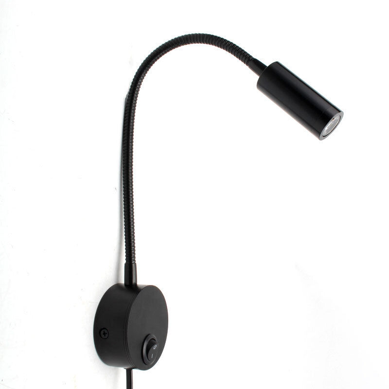 Gabrielle - Applique de Lecture Noir, Lampe Col de Cygne Flexible led 3W 3200K Fixation Liseuse Murale 240V avec interrupteur pour Chambres Salon
