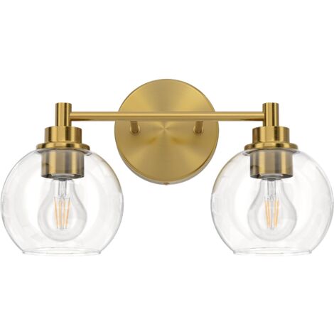 Applique de salle de bain LED 2 lumières avec globe en verre, éclairage de salle de bain, doré, sans ampoule