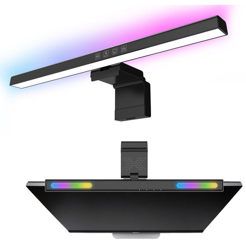 AGI - Applique de salle de bain-Light Bar with rgb Backlight,RGB Monitor Light Screen Light Bar, led Computer Night Light with Eye Caring,No Glare,