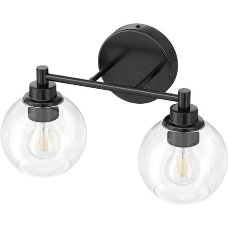 Applique de salle de bain moderne, 2 lumières, douilles E27 standard, installation facile, noir, sans ampoule