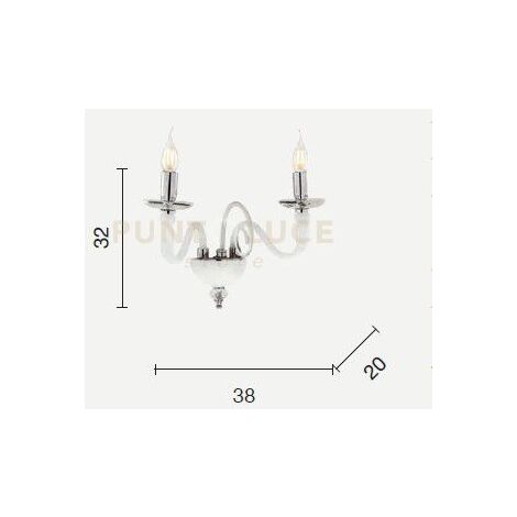 APPLIQUE DEBUSSY 2 LUCI BIANCO SATINATO CROMO ATTACCO E14 L.38CM