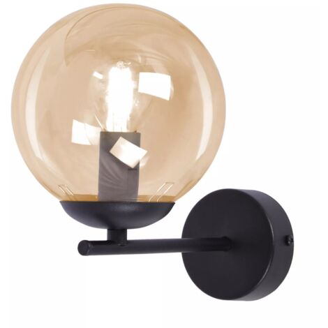 Applique DELTA nera sfera vetro ambra E14 10W Kaja