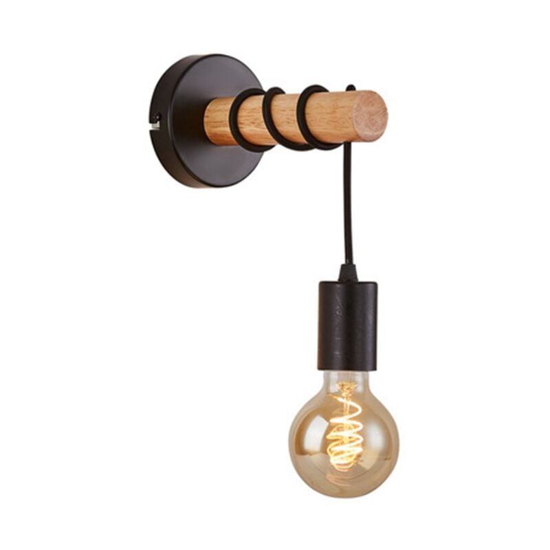 Applique, Design Vintage Industriel, Bois et Métal, Eclairage Salon et Chambre, Douille E27, pour Ampoule led 10W Max, Noir,