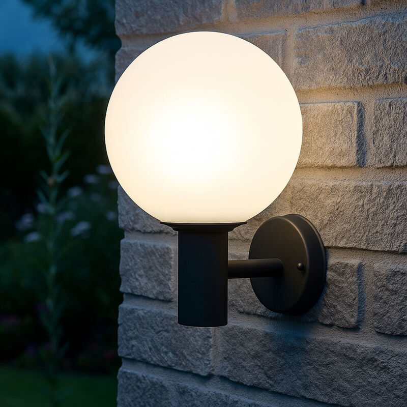 Applique d'extérieur applique murale jardin inox applique murale boule de verre blanc, inox anthracite, 1x E27, DxH 25x37 cm