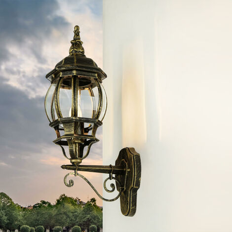 Applique d'extérieur Brest blanche avec bras au design rustique en forme de lanterne étanche IP23 - or noir