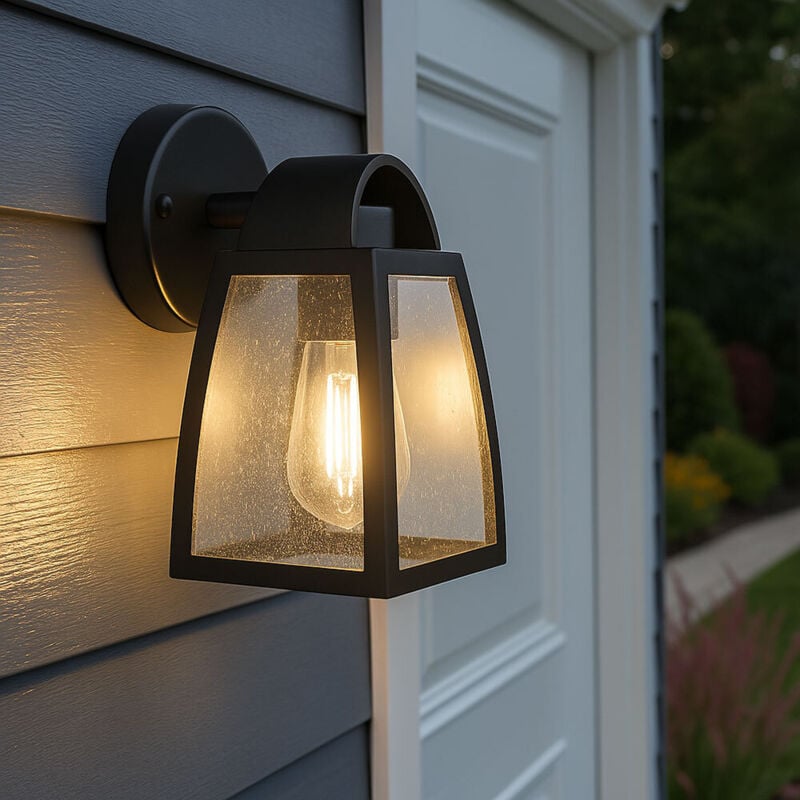 Applique d'extérieur lanterne jardin terrasse lumière alu verre down spot noir lutec 5273701012