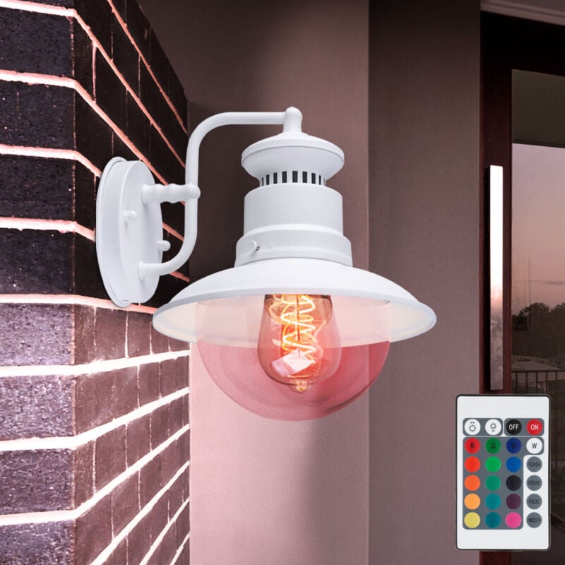 Applique d'extérieur led à intensité variable avec télécommande, lampe de porte d'entrée, éclairage de façade, lanterne murale blanche, rvb changeant