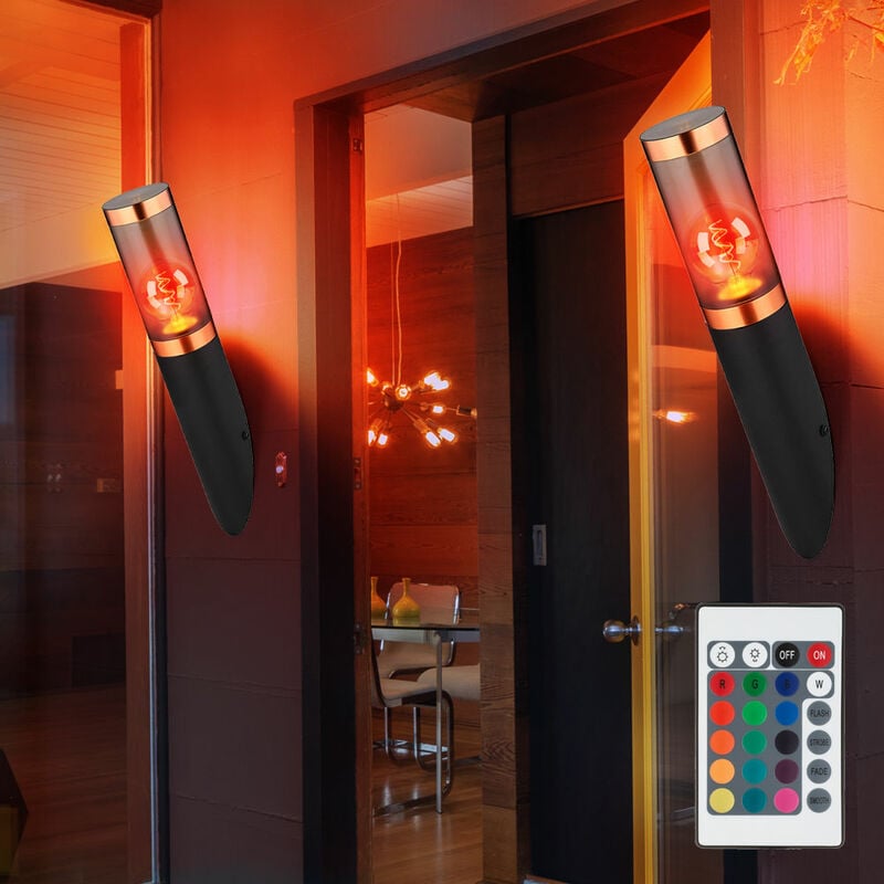 Applique murale dimmable avec télécommande LED Applique murale extérieure jardin cuivre fumé Torche extérieure, changement de couleur RGB, noir fumé,