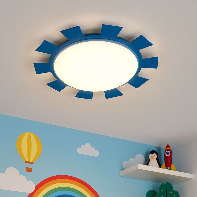 Eglo - Applique murale chambre d'enfant lampe pour enfant plafonnier en verre bleu clair, soleil, acier, blanc satiné, 1x douille E27, DxH 35x8 cm