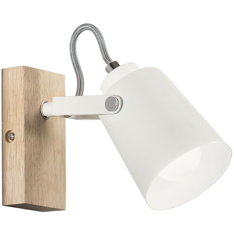 Image of Applique eda in metallo bianco e legno con punto luce orientabile - Bianco, Legno