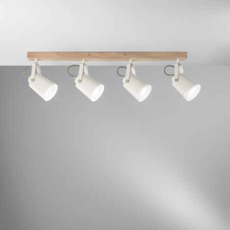 "Applique EDA in metallo bianco e legno con quattro punti luce orientabili"