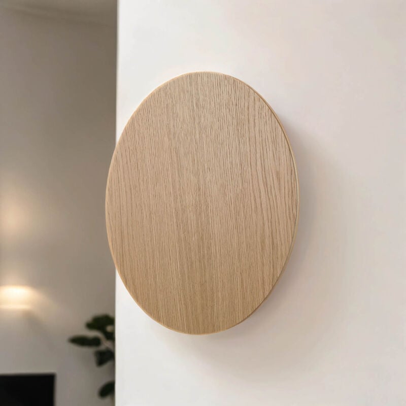 Licht-erlebnisse - Applique en bois ronde ø 30 cm plat lumière indirecte Lampe murale