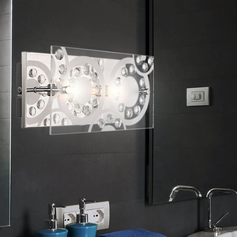 Applique murale cristaux de verre cristal lumière applique murale 2 flammes couloir lumière murale chrome, clair, 2x G9, LxPxH 24x12x9 cm