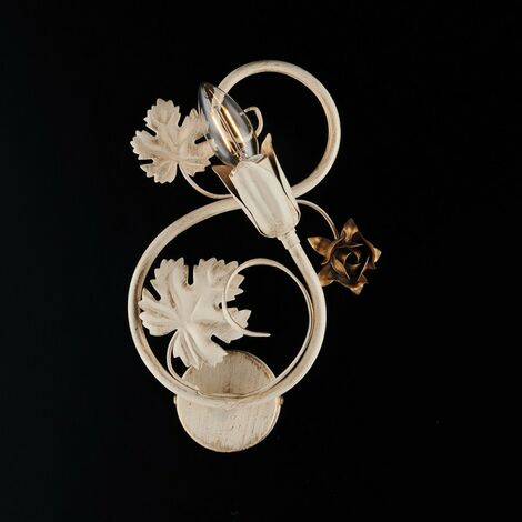 Applique en fer ivoire à décors décapes et roses dorées une lumière 21x h30 cm