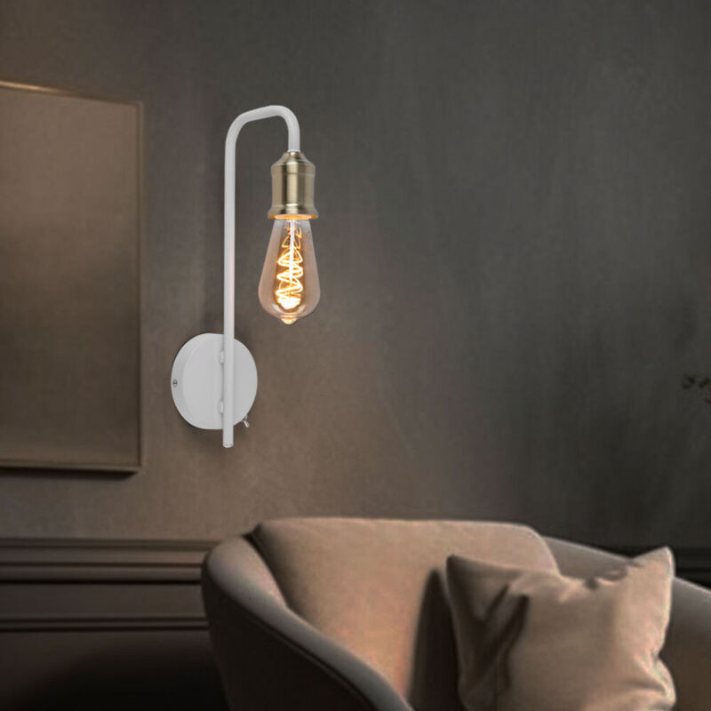 Applique murale en métal laiton blanc avec interrupteur, 1x E27 IP20, 10,5x36x16,5cm, couloir escalier salon chambre