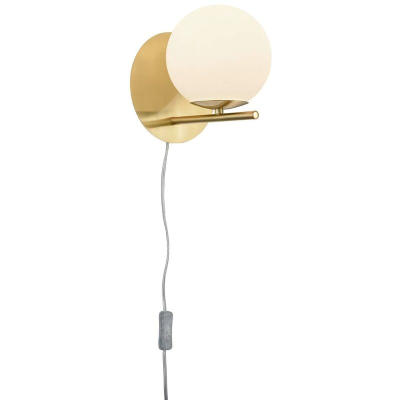 Applique en métal couleur laiton mat avec sphère blanche d. 16cm p. 21cm