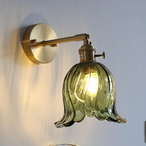 Applique en verre vert, forme d'aile, avec lumière chaude LED 4W, veilleuse de chambre