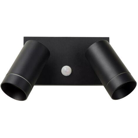 Applique esterna doppia con sensore GU10 nera Lucide Taylor