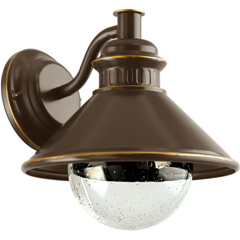 Applique Esterno Classica Albacete Metallo Rame Vetro Bianco 1 Luce E27