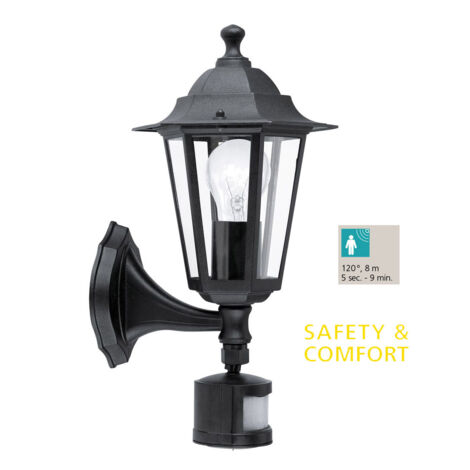 Applique Esterno Classica Laterna 4 Alluminio Nero Sensore 1 Luce E27