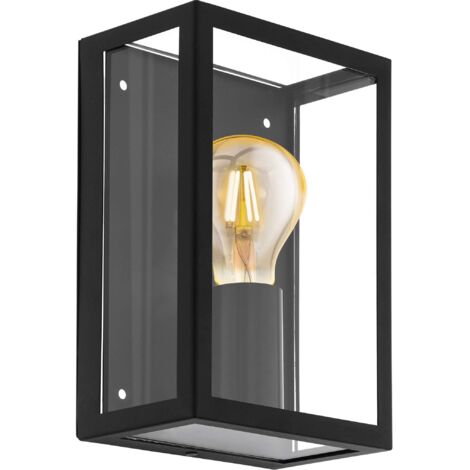 Applique Esterno Contemporanea Alamonte 1 Acciaio Nero Vetro Bianco 1 Luce E27