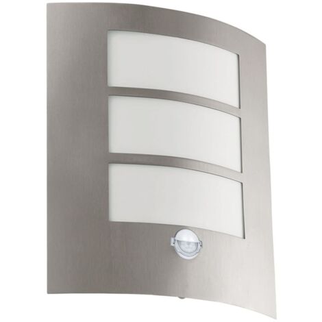 Applique Esterno Contemporanea City Acciaio Argento Policarbonato Bianco E27