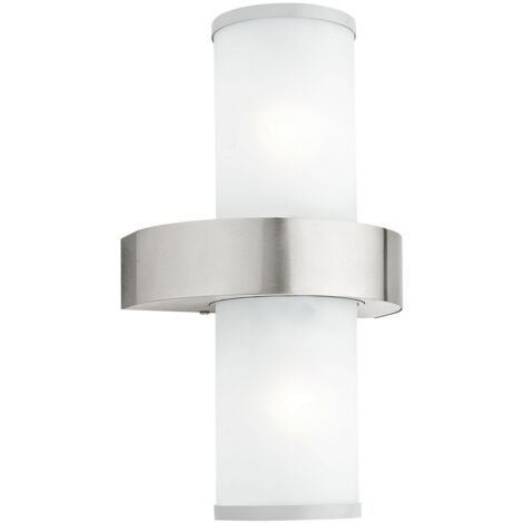 Applique Esterno Moderna Beverly Acciaio Argento Vetro Bianco E27