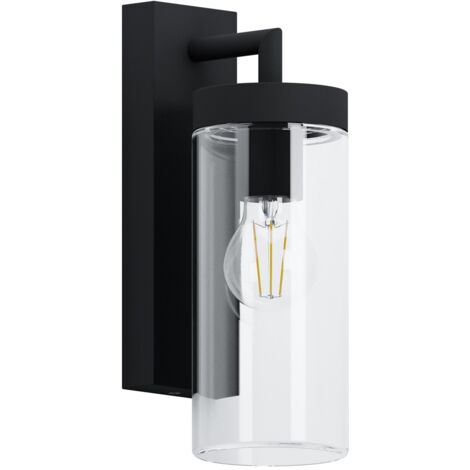 Applique Esterno Moderna Bovolone Metallo Nero Vetro Bianco 1 Luce E27