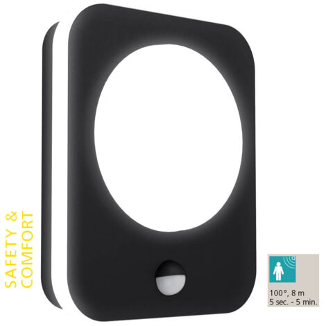 Applique Esterno Moderna Madriz Alluminio Nero Policarbonato Bianco Led