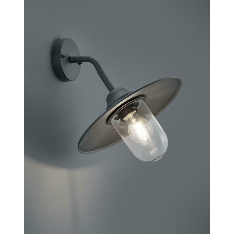 Image of Trio Lighting - Brenta applique da esterno down fusione di alluminio verniciata antracite con diffusore vetro trasparente ip44 h.35cm 201760142