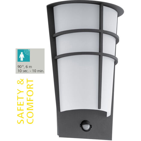 Applique Esterno Sensore Breganzo 1 Metallo Grigio Policarbonato Bianco Led