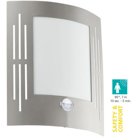Applique Esterno Sensore City Acciaio Argento Policarbonato Bianco E27