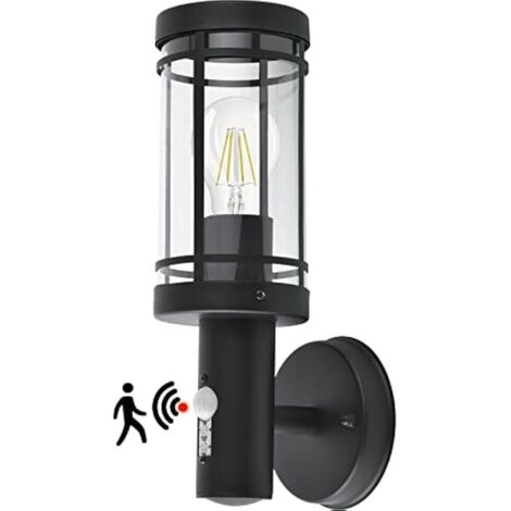 Applique exterieur avec detecteur de mouvement,Noir Acier inoxydable luminaire exterieur,IP44 Etanche Lampe murale Pour Garage, Cour, Jardin