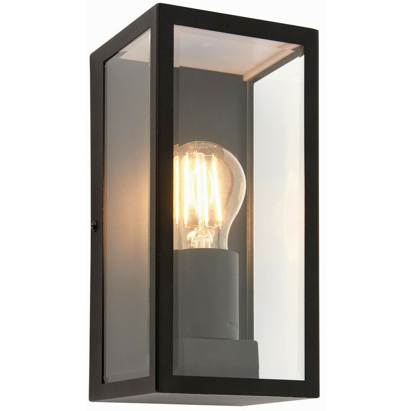 Lighting Oxford - Applique Murale Extérieure Peinture Noire Mat & Verre Clair 1 Lumière Dimmable IP44 - E27 - Endon