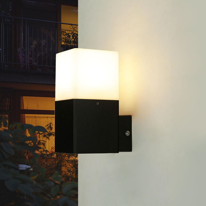 Applique extérieure aluminium E27 IP44 H : 16,5 cm applique murale carrée noire blanche extérieur